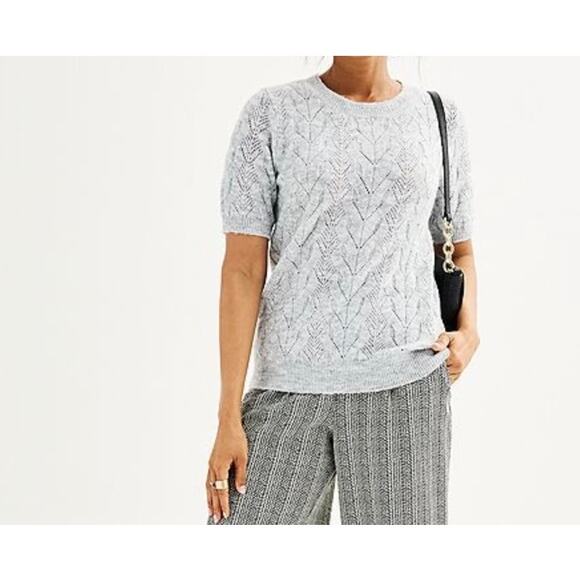 Croft & Barrow Plus Short Sleeve Pointelle Sweater Top Gray Size 4X Lightweight - Picture 2 of 16